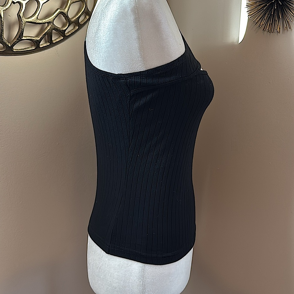 Black Ribbed One Sleeve Top - Picture 3 of 5